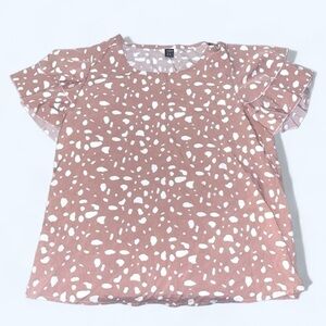 Shein Pink Short Sleeve Loose Flower Blouse